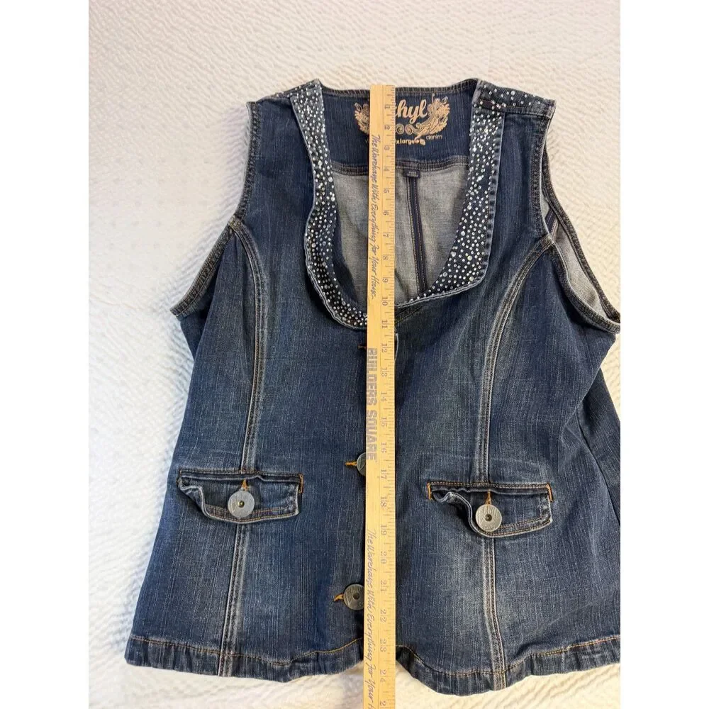 Ethyl Denim Vest with Rhinestone Accents - Picture 7 of 8